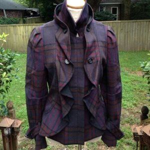 BCBG MAX AZRIA Mystic Purple Plaid Ruffle Coat S